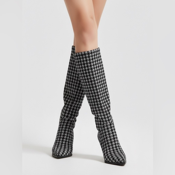 BETSY JOHNSON Pamela black silver shimmer kitten heel knee-high boots size 8.5 - Picture 4 of 13